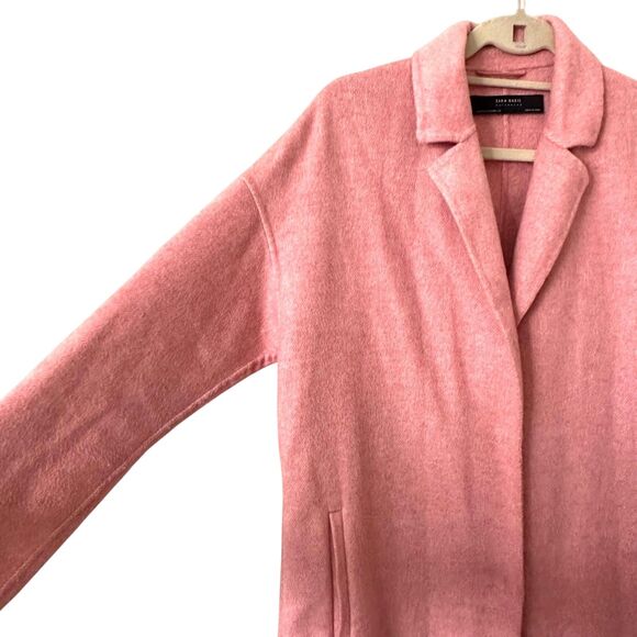 ZARA Wool Long Overcoat Side Zippers Pink X-Small - Picture 5 of 6
